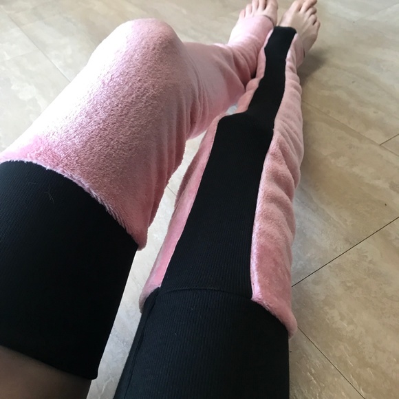 Long Pink Fleece Leg Warmers Winter Fuzzy Knee Socks Warm Furry Thigh Highs - Picture 3 of 8